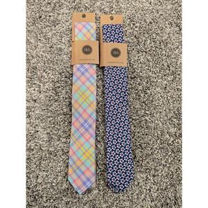 Frank and Buck Mens Neck Tie Cotton Set Of 2 Flower And Plaid Multicolor P6